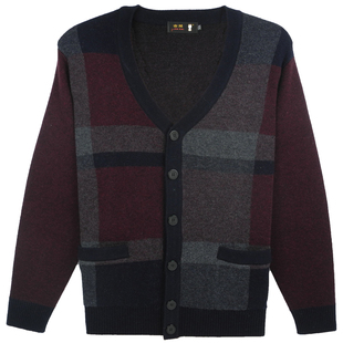 金兔羊毛衫爸爸秋冬上衣中年男士100%羊毛针织开衫中老年父亲外套