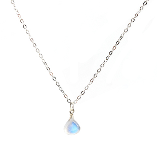 手工纯银天然白月光石吊坠项链  锁骨链坠子 蓝彩光女 礼物 精致