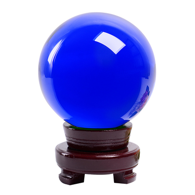 蓝色水晶球实木底座小摆件特价