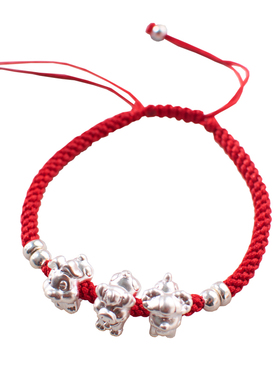 2026纯银本命年十二生肖红绳手链虎猪转运珠情侣吉祥礼物