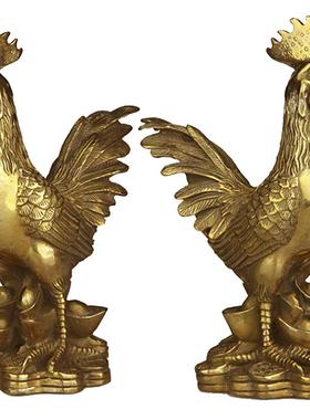 铜公鸡摆件纯黄铜大公鸡金鸡福字生肖鸡吉祥物桃花客厅卧室装饰品