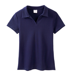 t恤衫女士2025新款纯棉女款polo领短袖藏蓝色正肩t恤女夏季体恤