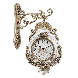 丽盛欧式双面钟客厅静音挂钟石英钟田园创意时钟复古创意家用装饰