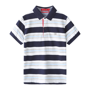 ELLE童装kids儿童polo衫男童翻领t恤短袖夏装纯棉条纹中大童新款t