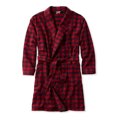 简约系带保暖苏格兰男睡袍