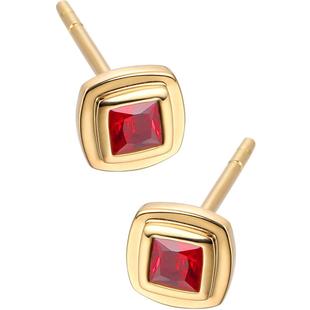 HIVENGI/海梵纪18K黄金红宝石耳钉几何图形正品天然宝石女耳饰