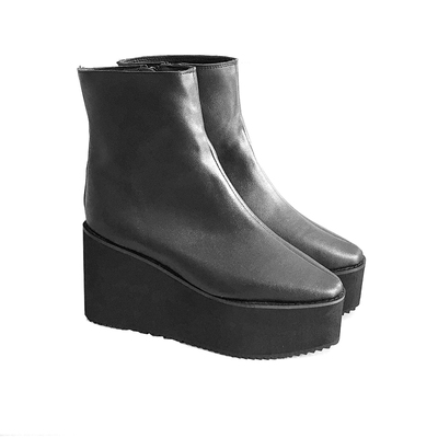 antaina真皮短靴松糕厚底靴休闲女靴时尚尖头女短靴1382