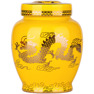 鎏金手绘陶瓷密封罐半斤装防潮高档茶叶茶饼普洱存茶罐肖建辉作品