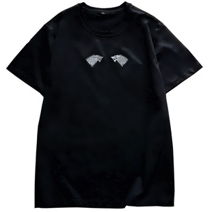 Q原创权利游戏囧雪诺史塔克狼家纹章图腾刺绣北境之王男女短袖tee