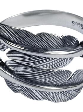 戒指环银饰品个性羽毛男生礼物