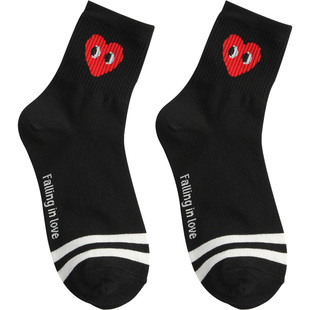 可爱桃心中筒袜韩国东大门爱心条纹袜子女秋白色短袜进口卡通袜萌