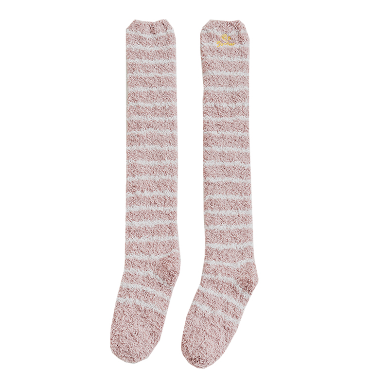 加厚珊瑚绒过膝袜子女冬季月子保暖居家睡眠地板袜长筒高筒不掉毛