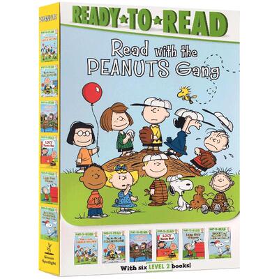 预售英文原版 Ready-to-Read Read with the Peanuts Gang 6册盒装 level 2 史努比漫画便携装 经典复古花生漫画儿童英语分级阅读