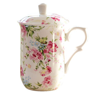 骨质瓷带盖水杯早餐简约个性马克杯大容量办公室茶杯陶瓷手工家用