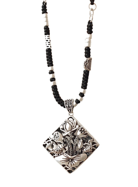 民族风文艺百搭四方来财毛衣链复古藏银饰品项链短款锁骨链挂件女