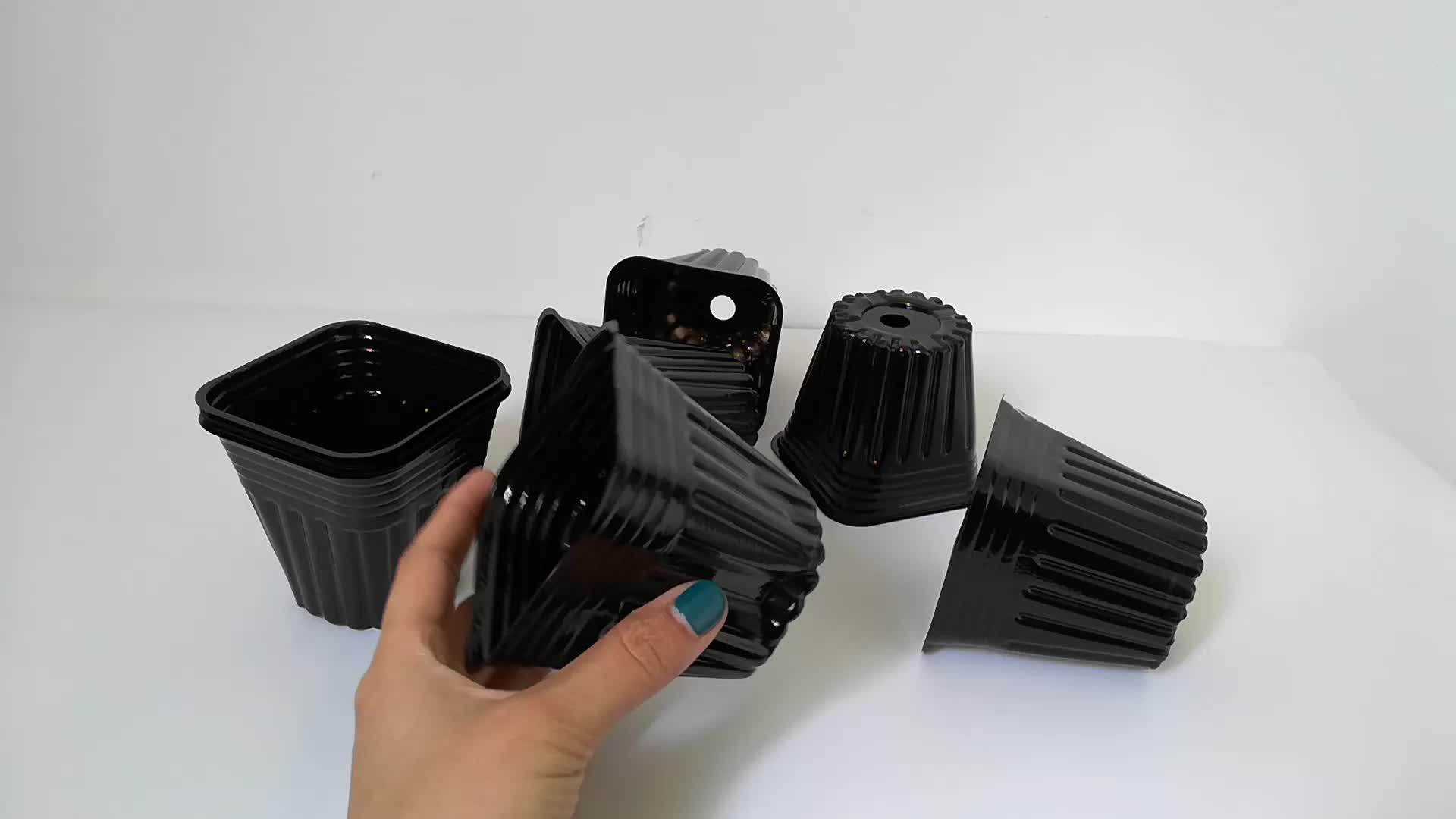 New Design Pots Garden Nursery Plastic Flower Pot Black Plant Square