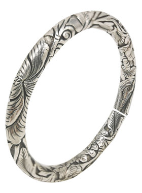 红银复古银手镯99纯银女手工浮雕实心民族风盛放牡丹开口银镯子