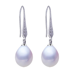 【古蒂】天然淡水珍珠耳环精镶锆石水滴形珍珠S925纯银耳勾女耳饰