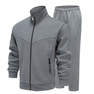 鲁美运动套装男春秋宽松大码爸爸灰色加肥加大中年运动套装男