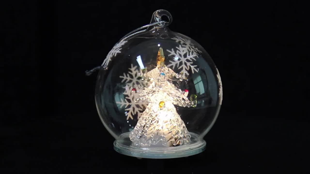 Led Hand Painted Clear Glass Ball Ornament With Christmas Tree Buy