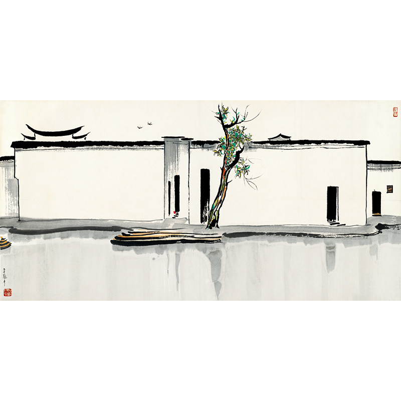吴冠中双燕水墨写意江南风景