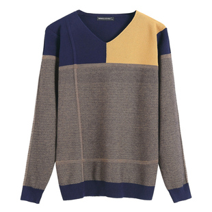 春秋V领男士长袖T恤薄款针织衫修身条纹毛衣大码打底小衫男装线衣