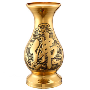 纯铜花瓶一对佛前莲花插花花瓶供佛家用观音供瓶佛堂供奉佛具用品