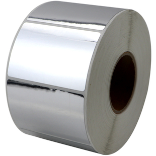 亮银PET不干胶标签纸60*40 25-30 45 50 60 70 80 100设备资产电器条码打印机防水防油光银pvc二维码标识订制