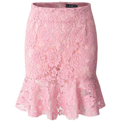 蕾丝半身裙镂空包臀荷叶边鱼尾