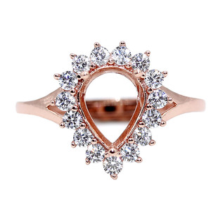 925银戴妃款戒指空托 水滴形梨形围锆围钻代镶嵌 4*6-10*14mm