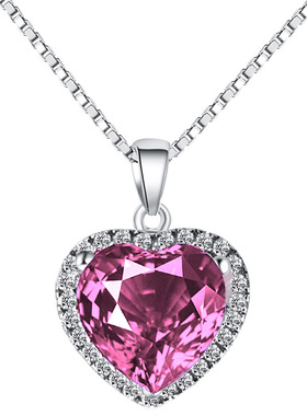 百搭心形粉钻锆石日韩版吊坠项链