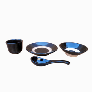 仿古土陶碗特色纯黑色餐具组合 饭店摆台 特色农家乐餐具批购单售