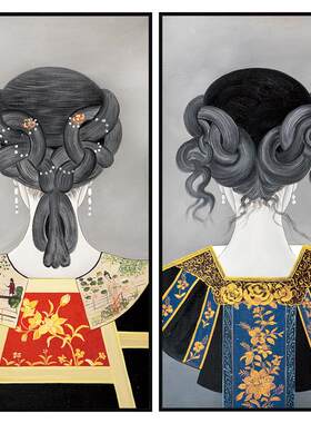新中式风女人发髻展厅韵味装饰画