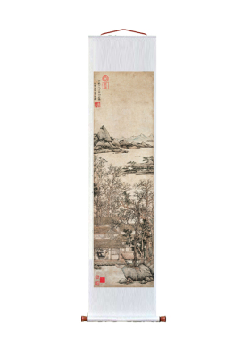 元 王蒙 西郊草堂图 条幅卷轴山水画名画真迹复制品玄关书房挂画