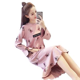 新款纯棉女士睡裙秋长袖韩版睡衣可爱少女清新全棉冬家居服可外穿