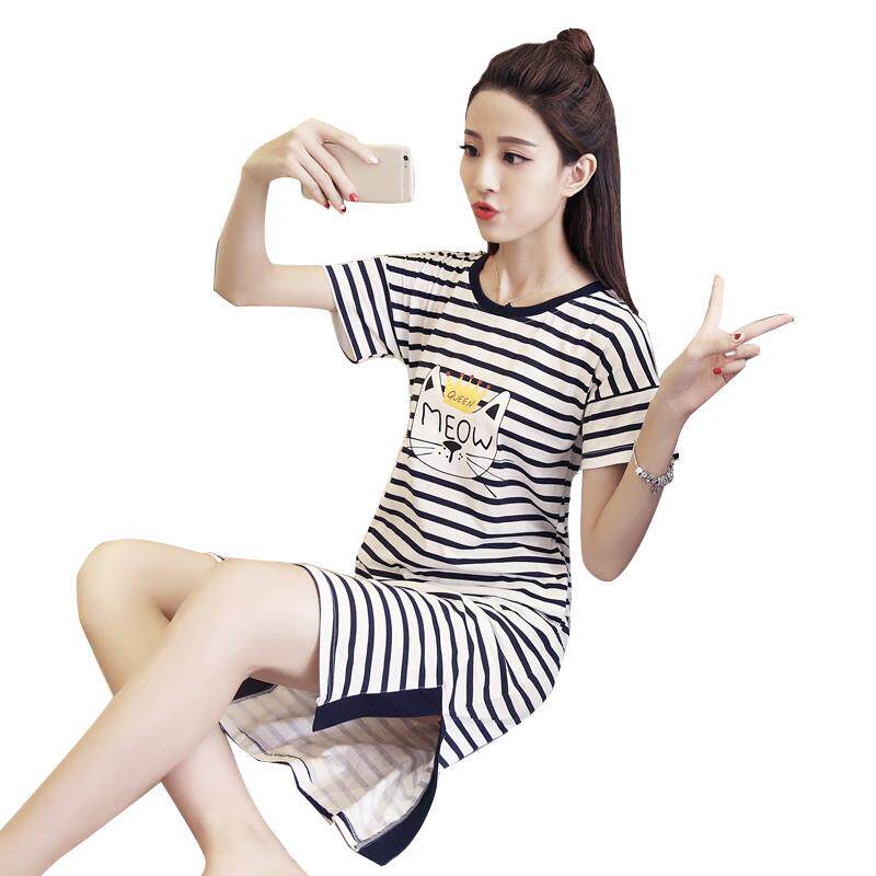 条纹卡通风外穿居家服短袖睡衣