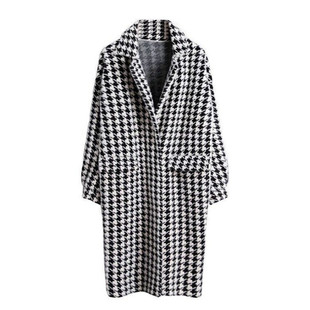 现货包邮冬季新品中长款千鸟格宽松显瘦加厚开衫貂绒大衣毛呢外套
