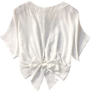 洋气短袖仙仙的雪纺衫2023夏季新品小心机设计感系带V领百搭上衣