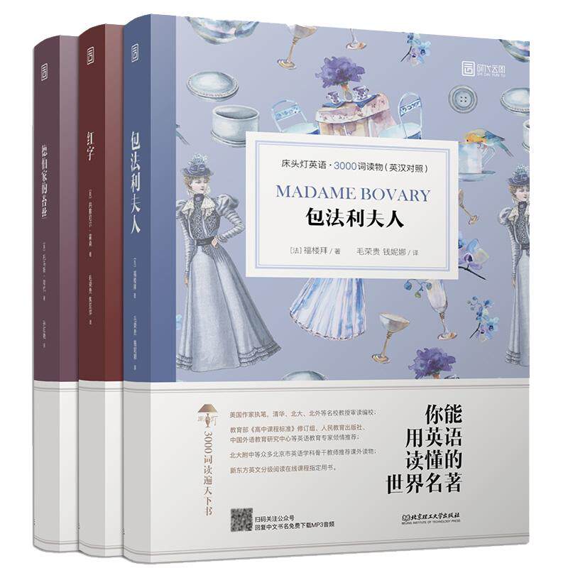 床头灯英语读本系列3000词 包法利夫人+德伯家的苔丝+红字 高中生英语读物课外阅读小说可搭书虫牛津英汉双语读物