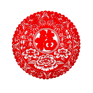 春节植绒布手工镂空剪纸窗花大福字墙贴扇子客厅装饰画过新年创意