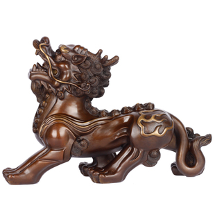 铜艺铺纯铜双角貔貅摆件 办公室招财铜貔貅装饰品 开业商务礼品