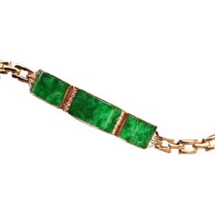 正品缅甸翡翠18k金镶嵌天然A货翡翠辣绿方牌无事牌手链手镯首饰