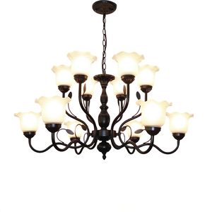 欧式铁艺双层吊灯地中海客厅灯楼梯灯美式乡村复式楼大厅12头灯具