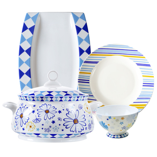 唐山正宗56头骨瓷餐具套装 爱琴海韩式家用碗碟套装 陶瓷餐具套装