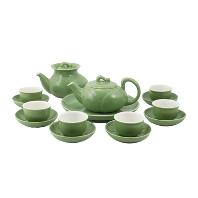 豆青釉红运玉如意壶组功夫茶具