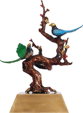 德祥缘彩铜喜鹊登梅客厅玄关礼物