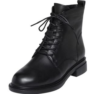 2025新款大码女鞋41到43马丁靴平底短靴真皮鞋冬季加绒棉鞋女靴子