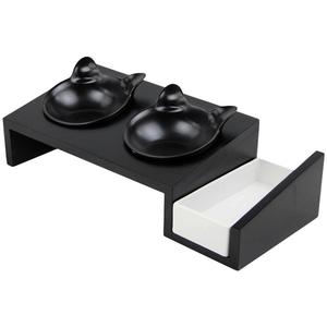 宠物猫餐桌木制碗架猫耳陶瓷碗套装猫咪用品猫碗双碗猫盆食盆水盆