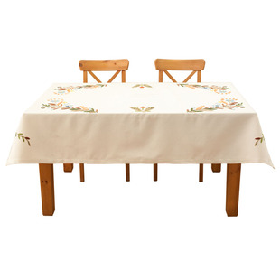 美式乡村田园台布餐桌布棉麻欧式家用绣花布艺盖布长方形茶几桌布