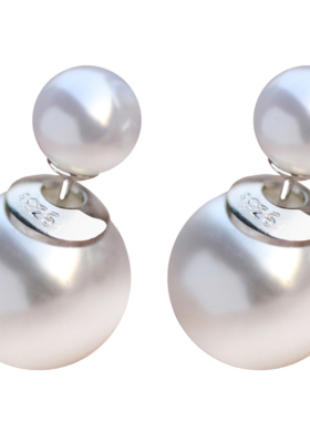 s925纯银双面珍珠耳钉前后大小女